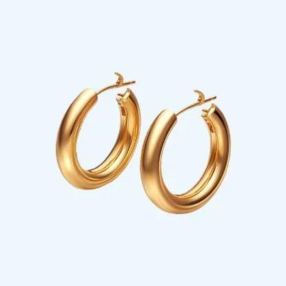 Picture of 18K Gold Plated Round Chunky Hoop Earrings for Women